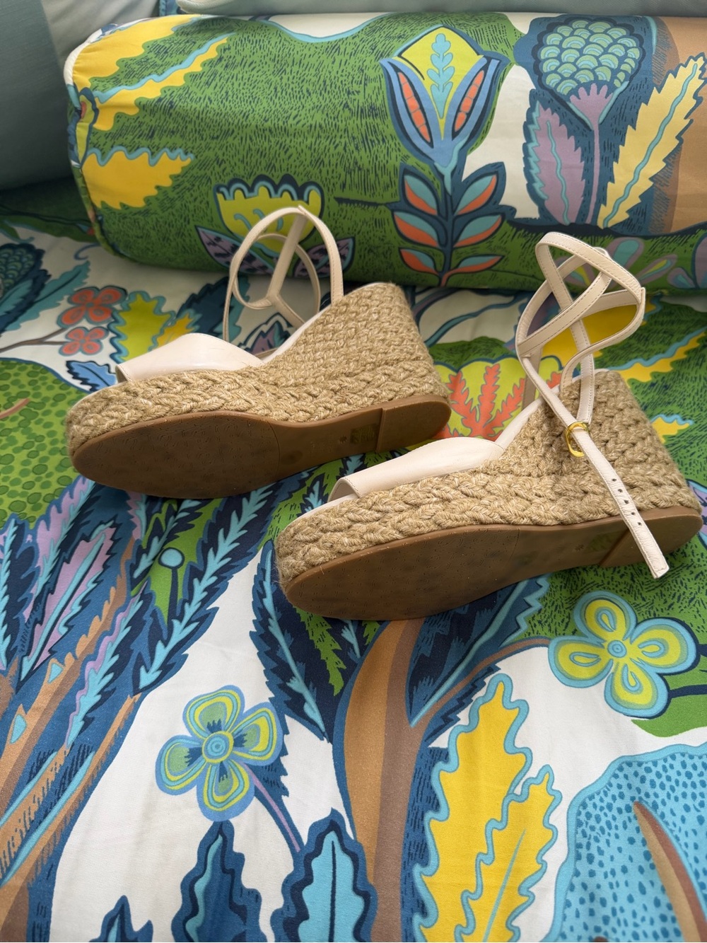 Stuart Weitzman Cream Espadrille Platform Wedges with Ankle Straps - Picture 5 of 8